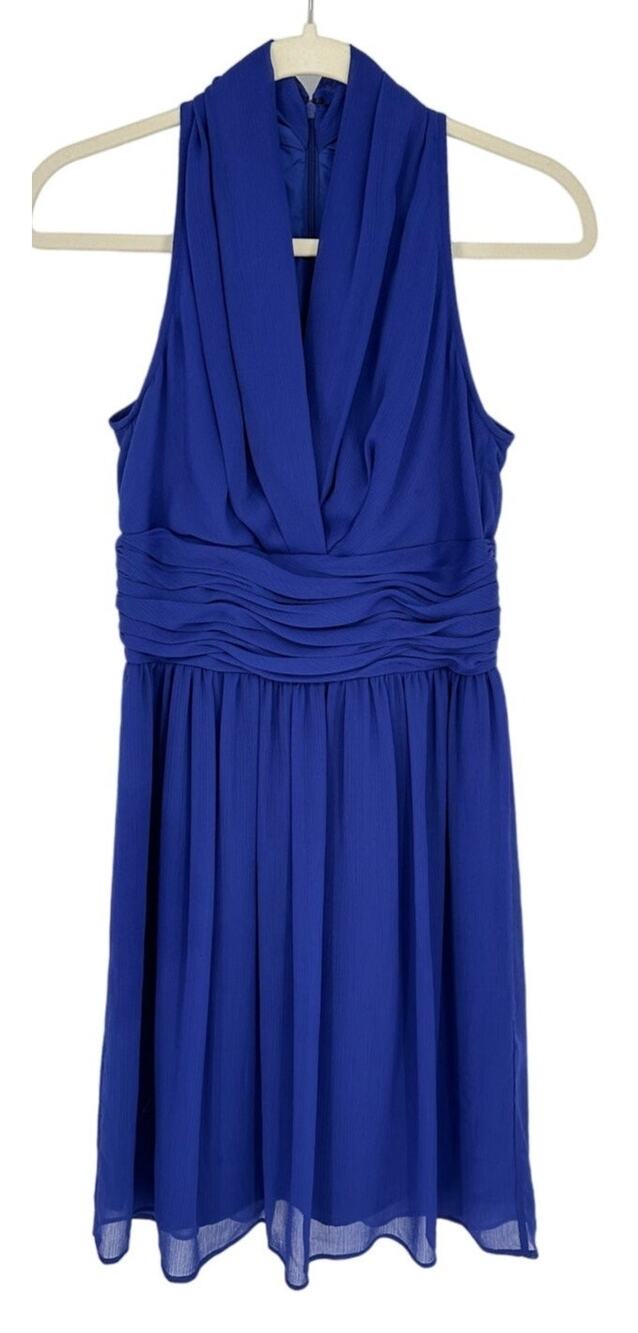 Marc New York Dress 4 Blue Chiffon Halter Mini Dress V Neck Formal Party Evening